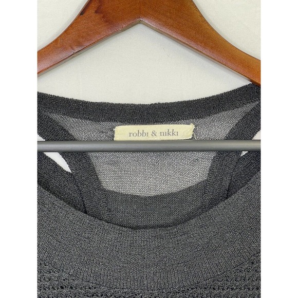 ROBBI & NIKKI Black Woven Knit Tank Layered Long Sleeve Sweater Size LARGE - Picture 2 of 6